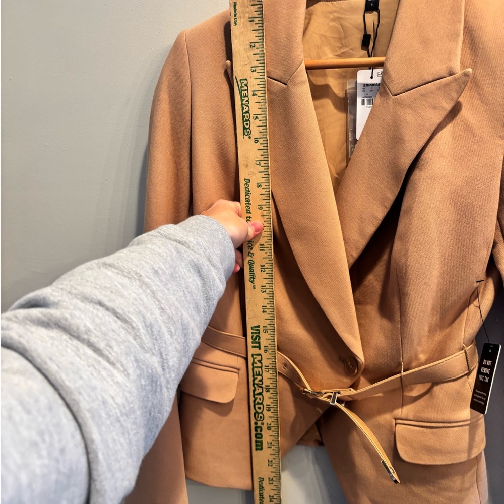 Express Tan blazer preppy double breasted office workwear neutral minimalist - Picture 6 of 16